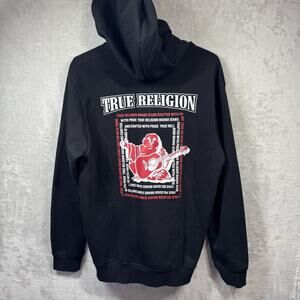 TRUE RELIGION NEW Mens Sz L Sweatshirt Hoodie Jacket Black Buddha Zip Up Logo
